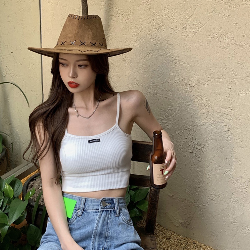 DUNEA Áo Hai Dây Dệt Kim Dáng Ngắn Quyến Rũ Cho Nữ