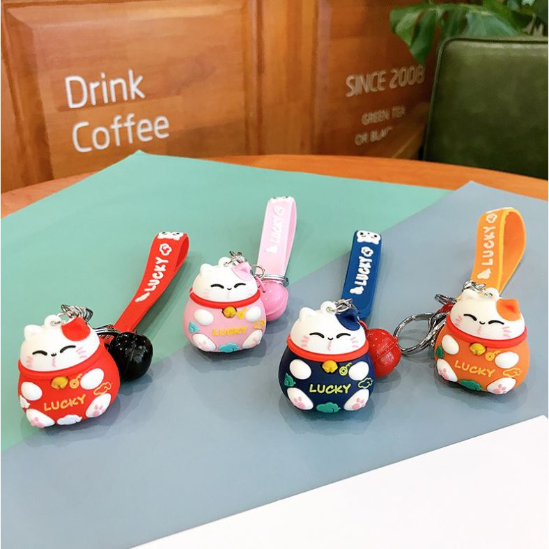 Móc khóa mèo thần tài Lucky kèm chuông dễ thương, nhiều màu sắc Ráp dùng làm quà tặng, móc treo ví, túi xách, balo-TH08