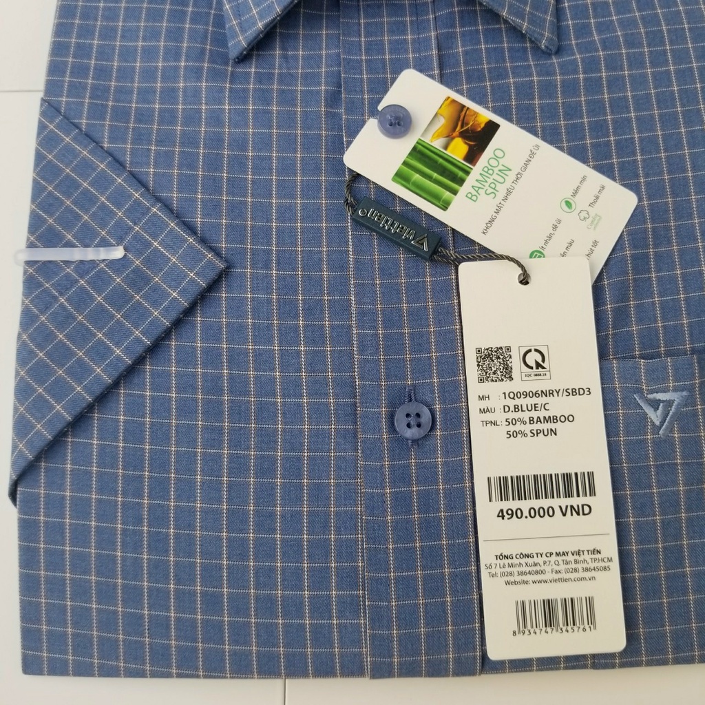 Aó sơ mi nam Việt Tiến ngắn tay mã  1Q0906NRY chính hãng ,cao cấp - form suông REGULAR - tà bầu ,họa tiết .SHOP HỨA