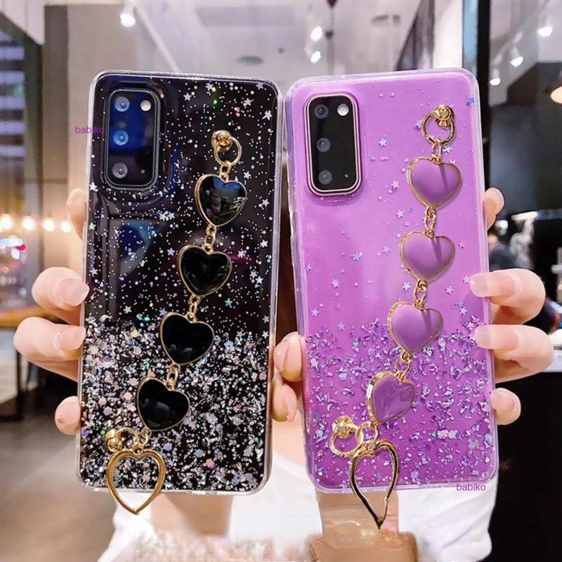 Ốp Điện Thoại Silicone Đính Kim Tuyến Kèm Dây Xích Cho Samsung Galaxy A12 A13 A03 A03S A22 A23 A33 A53 M52 M62