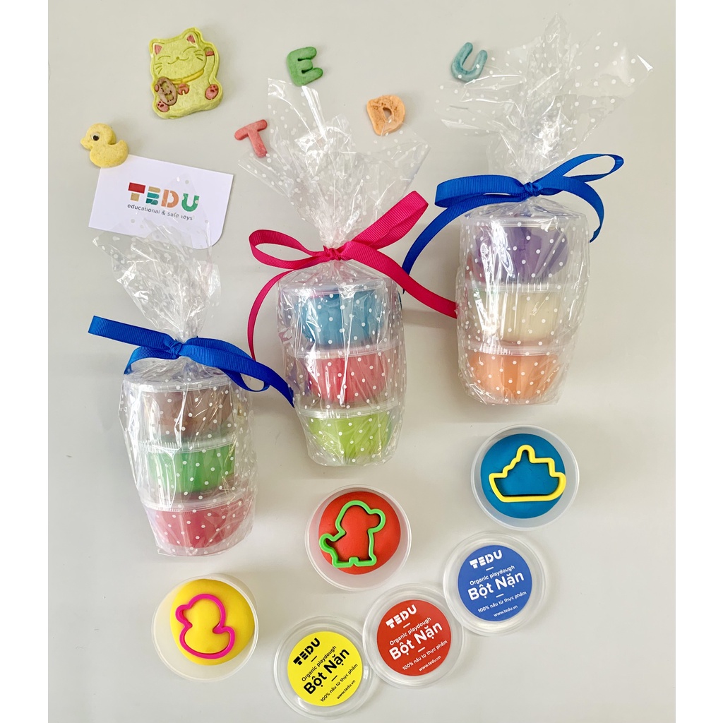 Bột nặn đất nặn an toàn Tedu tặng quà dự sinh nhật - Set 3 hủ 70gr