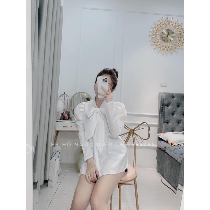 ANU172 - ÁO SƠ MI TRẮNG THÔ LỤA CỔ NƠ TAY BỒNG