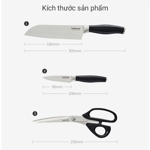 Bộ dao kéo nhà bếp LocknLock thép không gỉ CKK303 CKK304 CKK305 - Hàng chính hãng chuẩn Santoku, chống ăn mòn - JoyMall