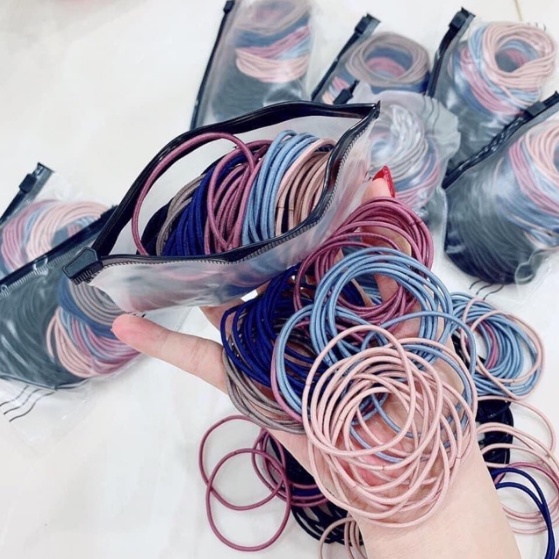 Túi zip 100 sợi thun cột tóc Hàn Quốc siêu dễ thương, dây buộc tóc,thun buộc co giãn ThunBToc
