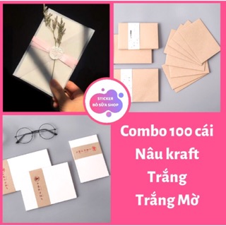 Combo 100 cái phong bì thư craft nâu, phong bì trắng 16 x 11cm và 7 x 10 cm