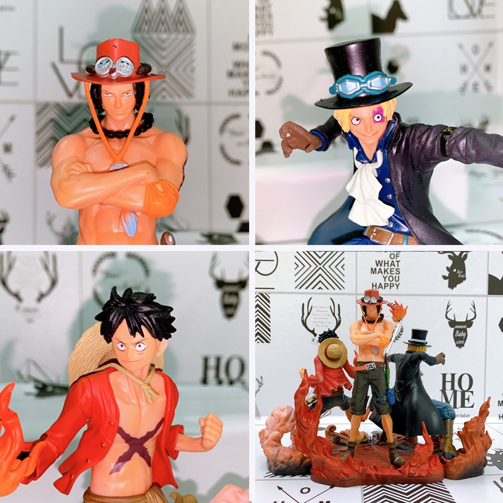 Mô hình để bàn One Piece bộ 3 nhân vật Luffy – Ace – Sabo siêu ngầu, chiều cao 17cm, có bán lẻ, fullbox