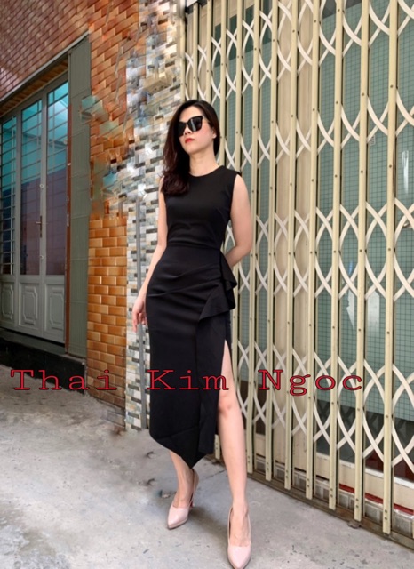 Đầm dự tiệc dáng ôm xẻ tà 1 bên bèo | BigBuy360 - bigbuy360.vn