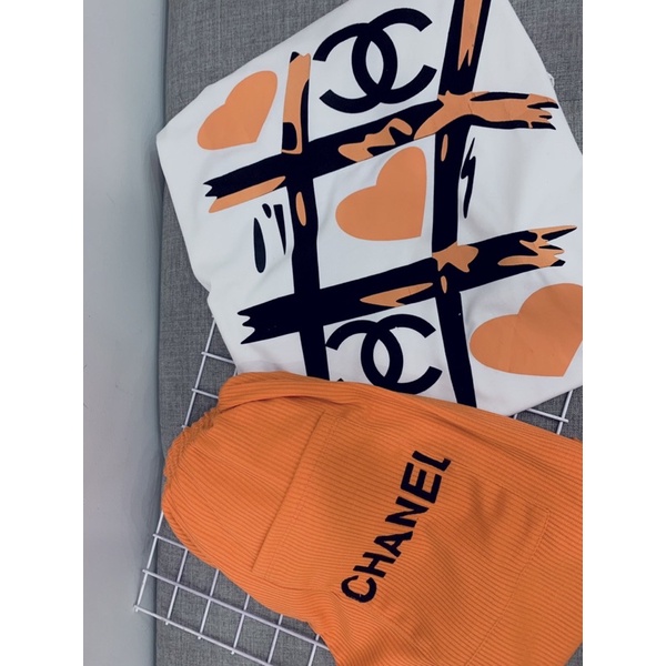 set quần suông phối túi áo thun cotton trái tim