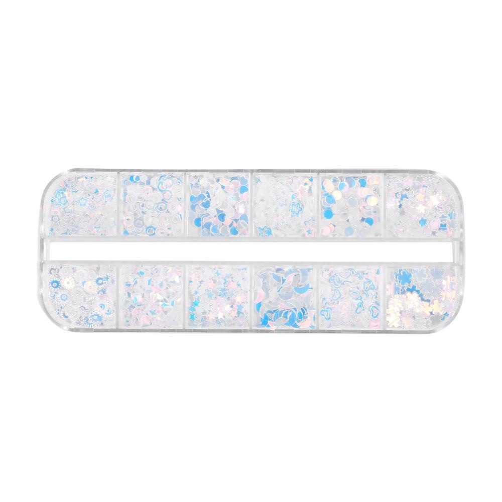 XIANTIN Set 12 Hộp Kim Sa Trong Suốt Đính Móng Nghệ Thuật