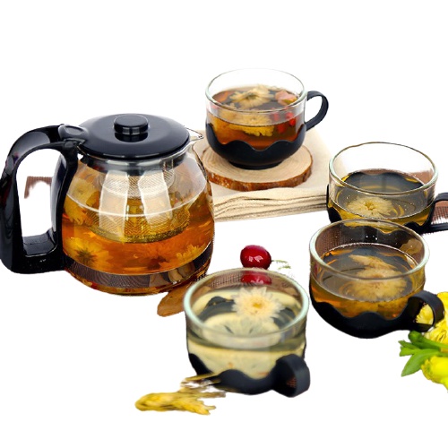 Bộ ấm pha trà cà phê thủy tinh kèm 4 cốc