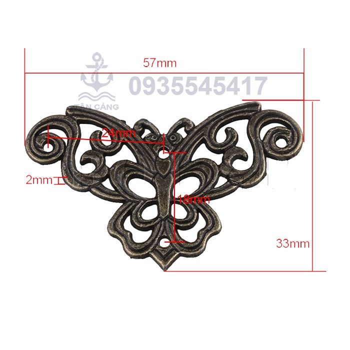 2 Hoa văn trang trí Cổ điển Hình bướm 05 - KT:5.7cm - A064005