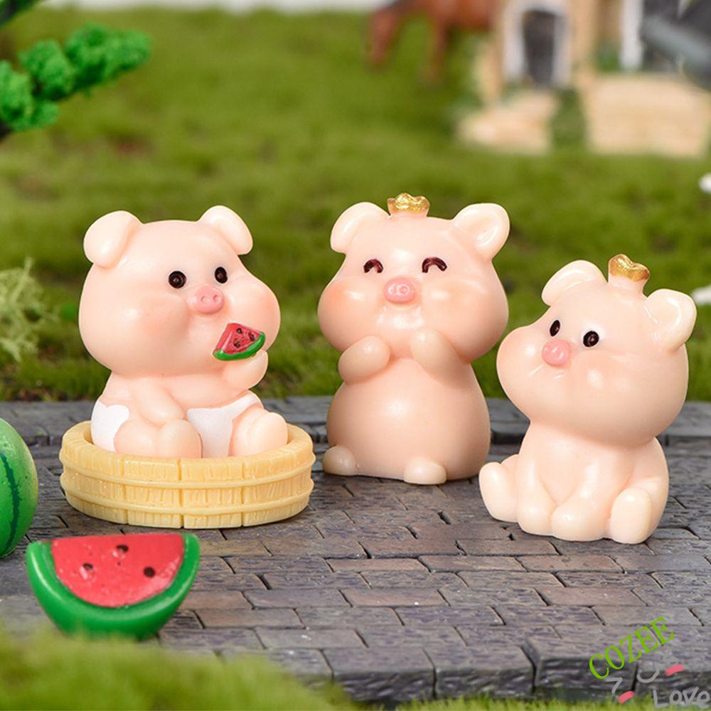 Đồ trang trí chú heo ăn dưa hấu mini dùng trang trí bàn làm việc DIY
