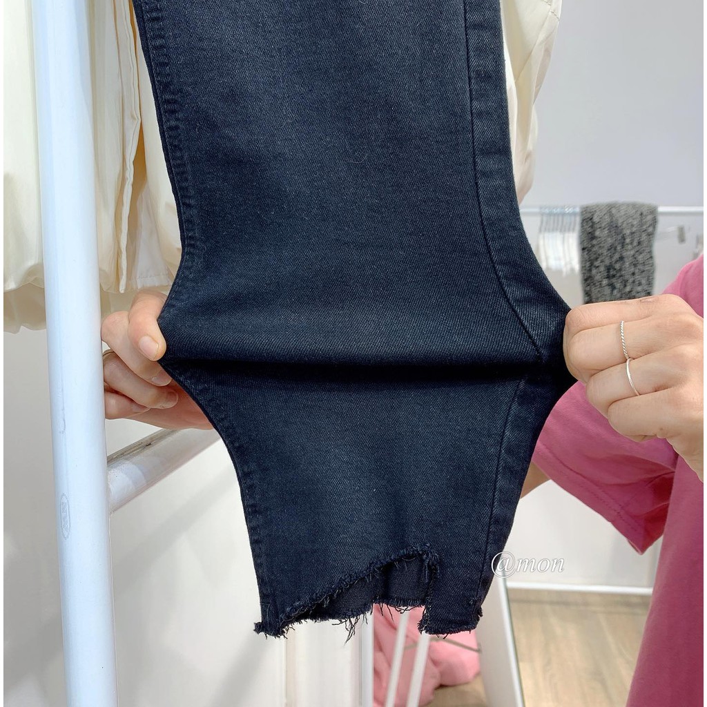 2101447 Quần jeans ulzzang dáng ống vừa form đứng màu xám đen trơn có size