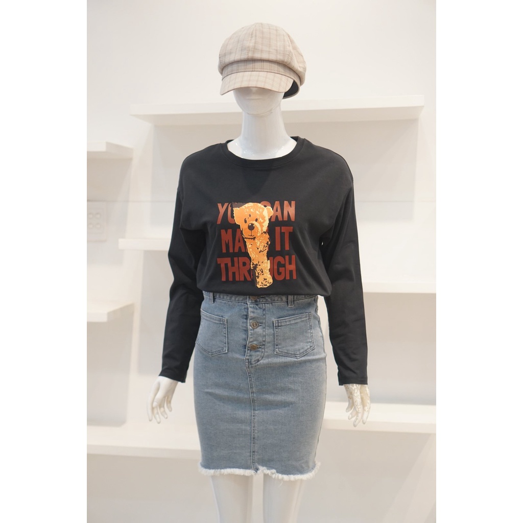 Áo thun dài tay cotton hình gấu siêu xinh