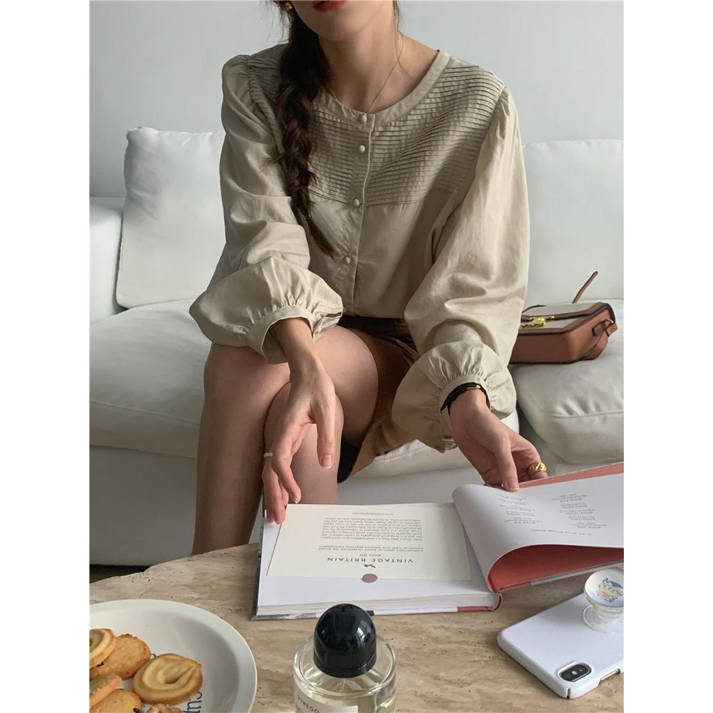 Áo Thun Dài Tay Cổ Tròn Hai Cách Mặc Trước Và Sau Lưng Thiết Kế Xếp Ly 62469