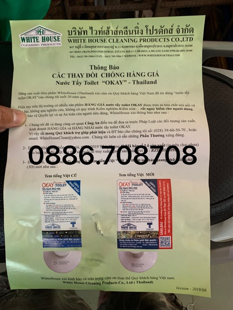 Combo 1 thùng tẩy Thái Lan Okay 960ml Hàng chính hãng phát hiện giả đền gấp đôi