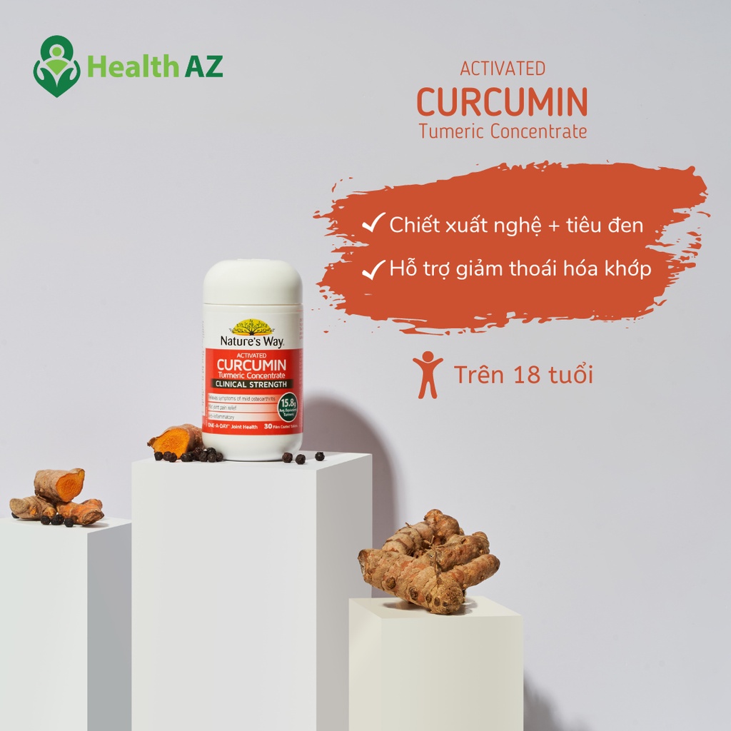 Viên Uống Activated Curcumin Clinical Strength NATURE'S WAY Giảm Viêm Khớp, Thoái Hóa Khớp, Hộp 30 Viên