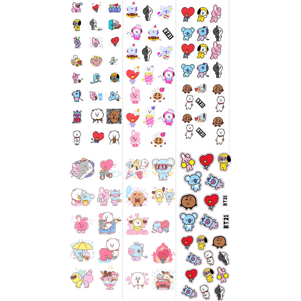 sticker bangtan army hoạt hình SI8 hình dán dễ thương trang trí dán sổ dán điện thoại 1 tờ bullet journal 7*19,5cm