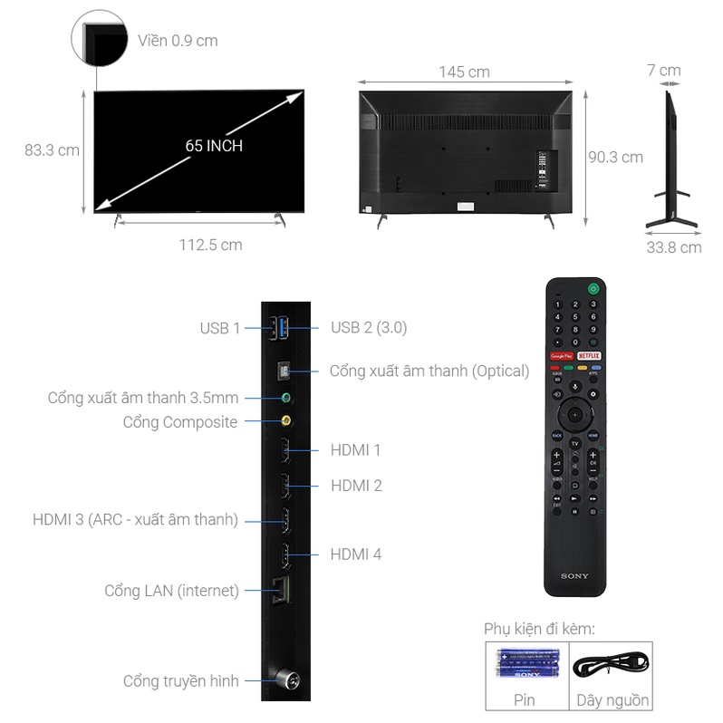 Android Tivi Sony 4K 65 inch KD-65X9000H - Remote thông minh, Android 9.0, Miên phí vân chuyển HCM, giao trong ngày