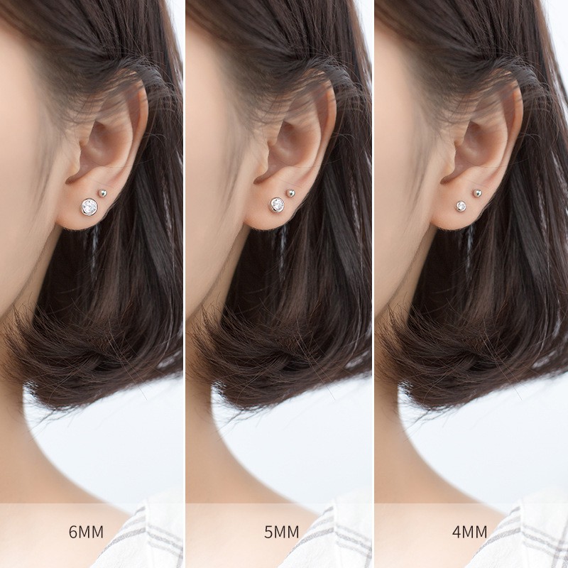 Khuyên Tai nụ đá bạc s925 nhiều size cho nam và nữ chuôi bạc - B2542 - Bảo Ngọc Jewelry