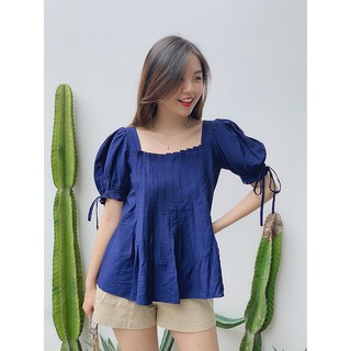 Áo cổ vuông xếp ly thân kamong a084