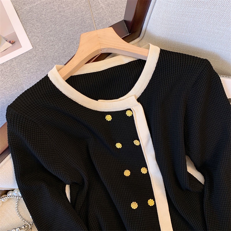 Áo Cardigan Dệt Kim Tay Dài Hai Hàng Nút Đơn Giản Phong Cách Mới Cho Nữ  tao bao