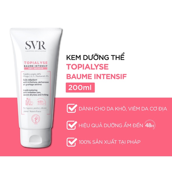 Kem dưỡng ẩm cho da khô và da viêm cơ địa SVR Topialyse Baume Intensif 200ml
