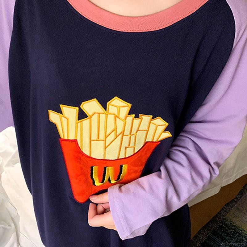 Fashion Stitching Color Cartoon Print Long-sleeved Loose Casual Nightdress | BigBuy360 - bigbuy360.vn