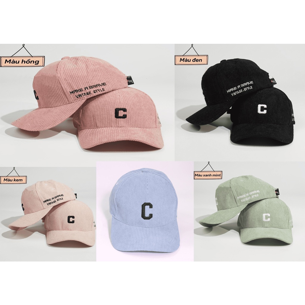 Mũ lưỡi trai ❤️ Nón kết thêu chữ C chất nhung tăm Hàn Quốc cao cấp form unisex nam nữ N32