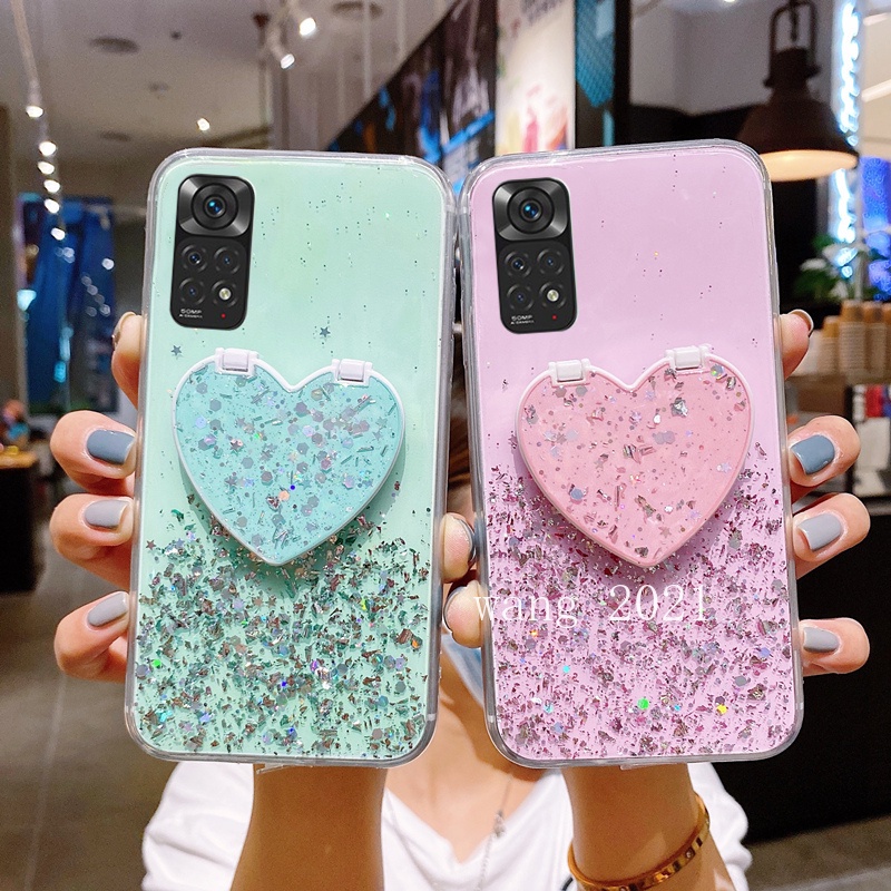 Ốp Điện Thoại Có Gương Trang Điểm Hình Trái Tim Cho Xiaomi Redmi Note 11 / Note 11S / Note 11 Pro 5G 4G 2022