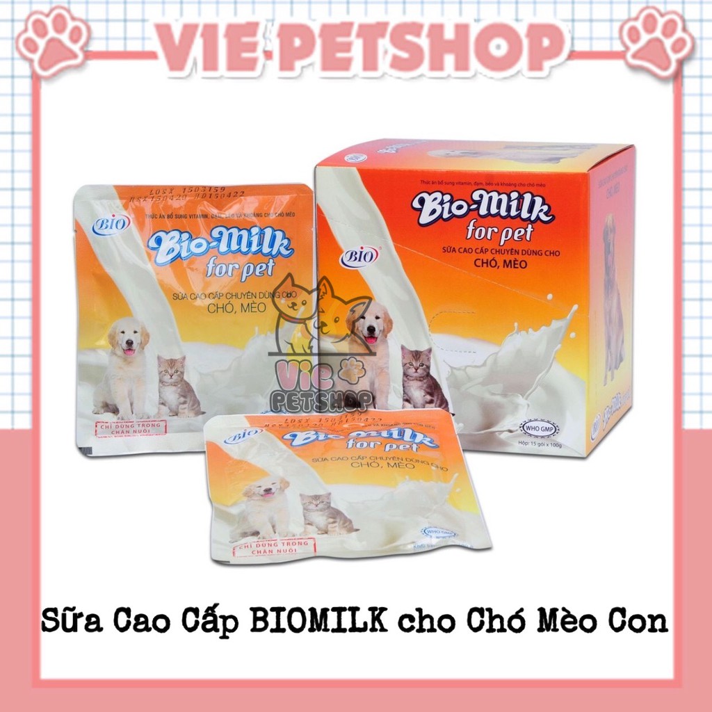[CHÍNH HÃNG] Sữa Bột Cao Cấp BIO MILK For Pet Chuyên Dùng cho Chó Mèo Sơ Sinh Gói 100Gr | Vie PETSHOP