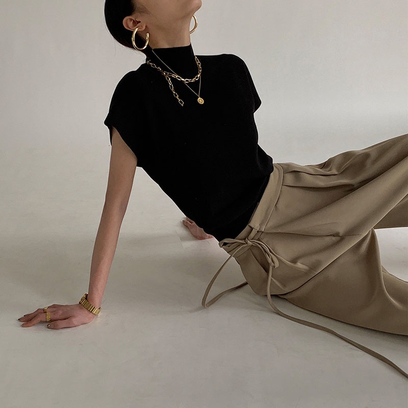 Áo dệt kim QKOOLE cổ cao dáng rộng phong cách Hàn Quốc thời trang cho nữ