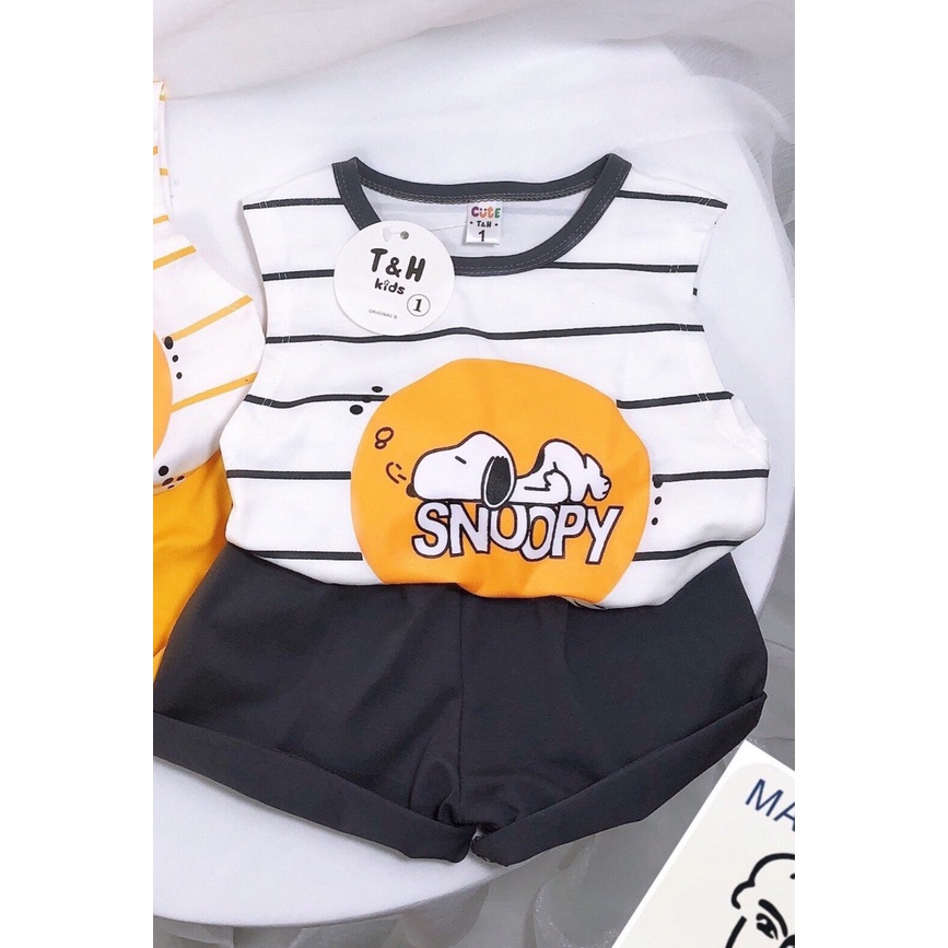 (8-18kg)Bộ thun chất cotton hình Snoopy cho bé (hình thật)