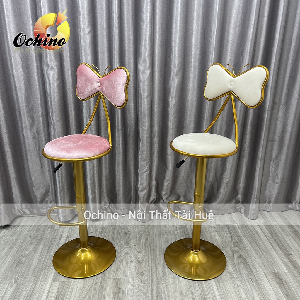 Ghế Chụp Hình, Ghế Quầy Bar Chân Mạ Vàng Sang Trọng Mẫu Mới 2022 (Hàng Có Sẵn)