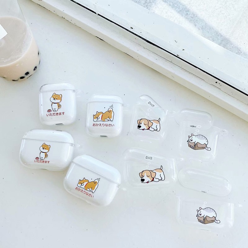 Airpods Vỏ Bảo Vệ Hộp Đựng Tai Nghe Airpods 2 Trong Suốt Hình Chú Chó Shiba Dễ Thương