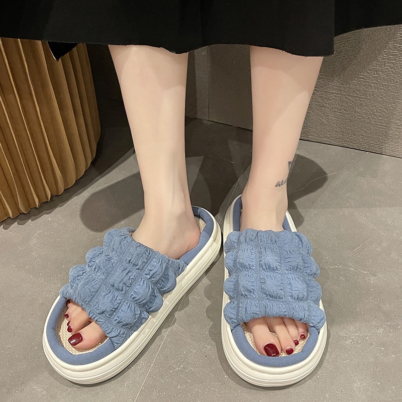 Dép đi trong nhà, dép nữ vải lanh thấm hút mồ hôi đế bánh mì eva chống trơn trượt [Lù store] - DV01