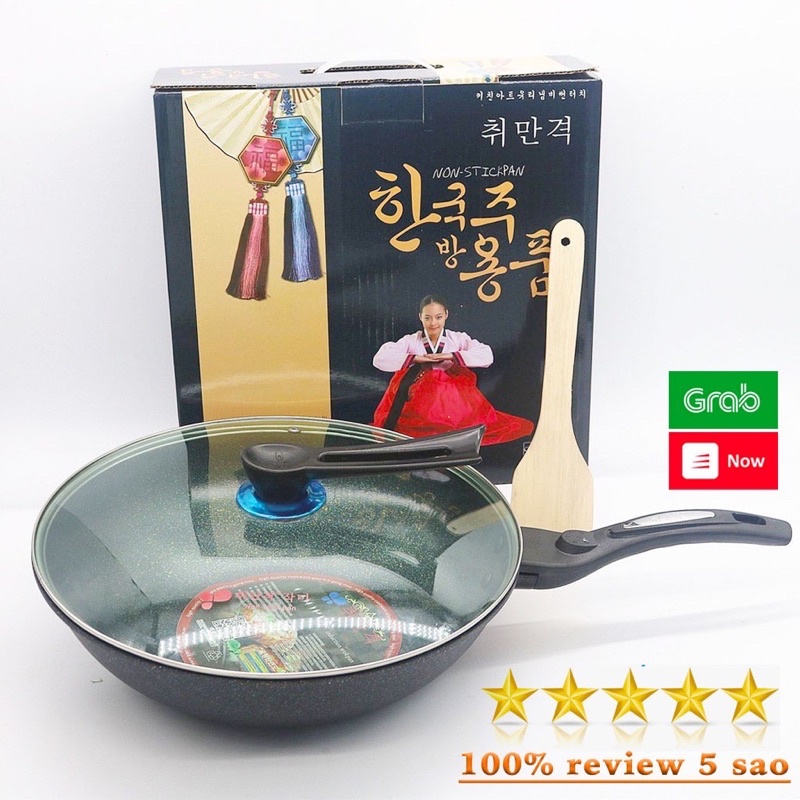Chảo đá chống dính siêu bền, Chảo đá sâu lòng đường kính 30cm có lắp kính tiện lợi đa năng nhập khẩu Hàn Quốc