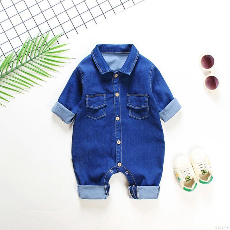 Bộ Áo Liền Quần Denim Dài Tay In Hoạt Hình Cho Bé