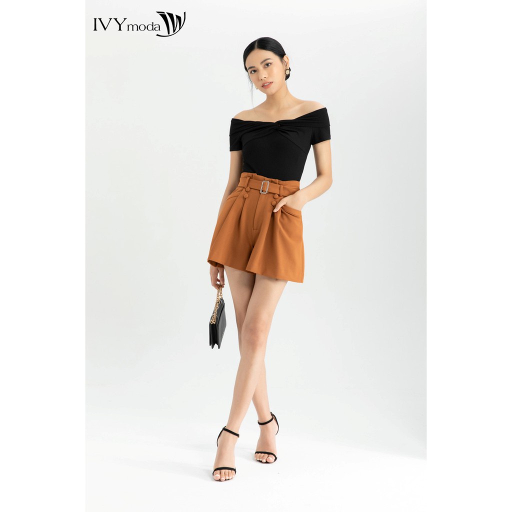 [NHẬP WABRTL5 GIẢM 10% TỐI ĐA 50K ĐH 250K ]Quần sooc nữ kèm đai thiết kế IVY moda MS 20B8305