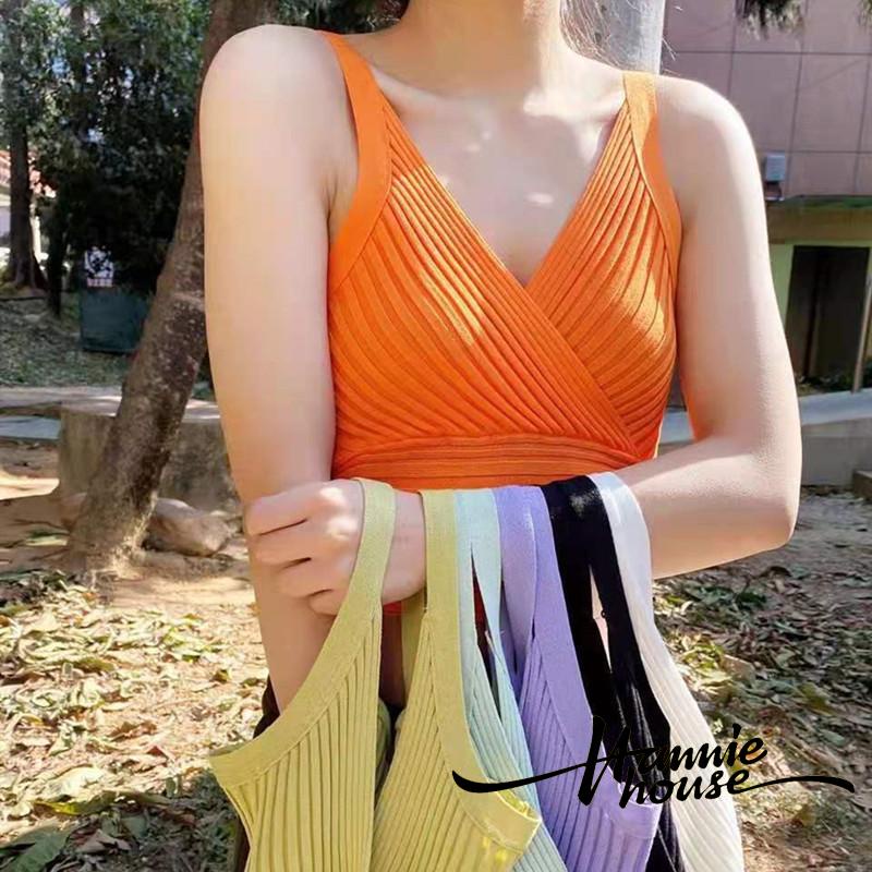 Áo dệt kim sát nách cổ chữ V thời trang mùa hè sành điệu cho nữ