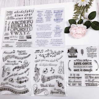 [5 mẫu] Set Clearstamp Silicon - Con dấu trong suốt Clear Stamp hoạ tiết chữ và âm nhạc