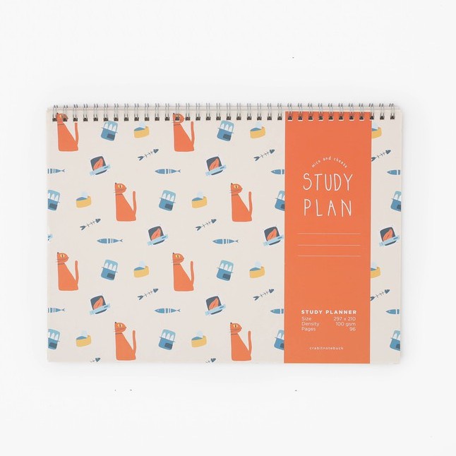 Sổ study plan Crabit, gáy lò xo, 12 tháng, theo dõi kế hoạch học tập - Hide &amp; Seek Mèo
