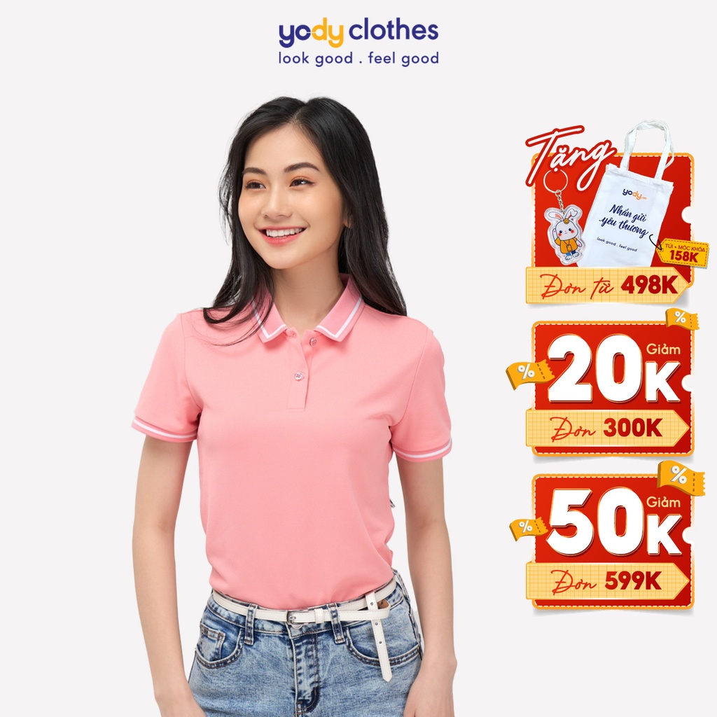 Áo polo nữ sợi cafe YODY phối bo nhiều màu phù hợp công sở, hằng ngày APN4396