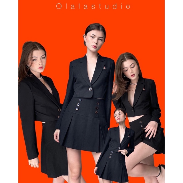 Áo vest blazer màu đen có độn vai, dáng ngắn - Levi Crop Black Blazer - OLALASTUDIO | BigBuy360 - bigbuy360.vn