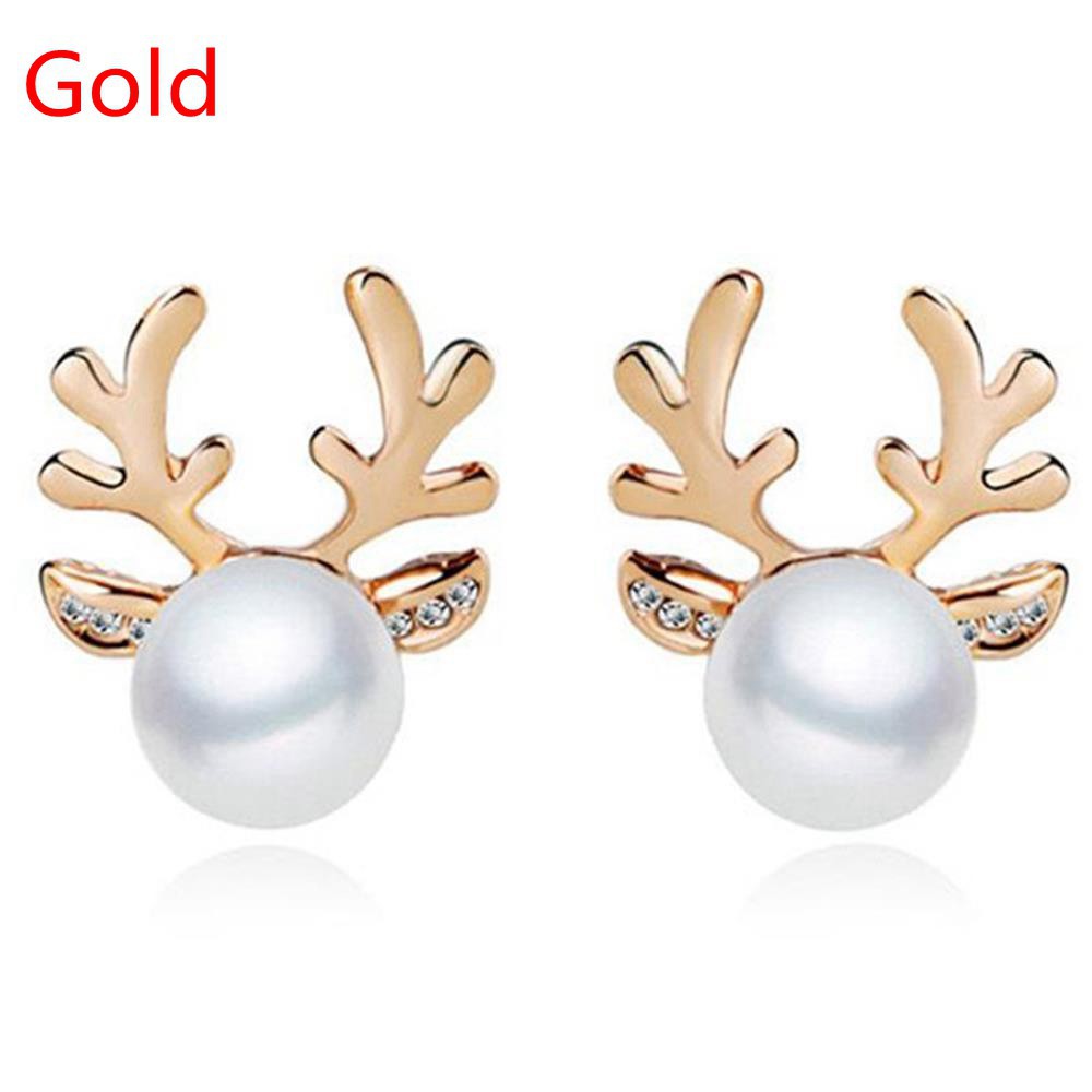 Đôi khuyên tai hình tuần lộc đính ngọc trai và đá xinh xắn