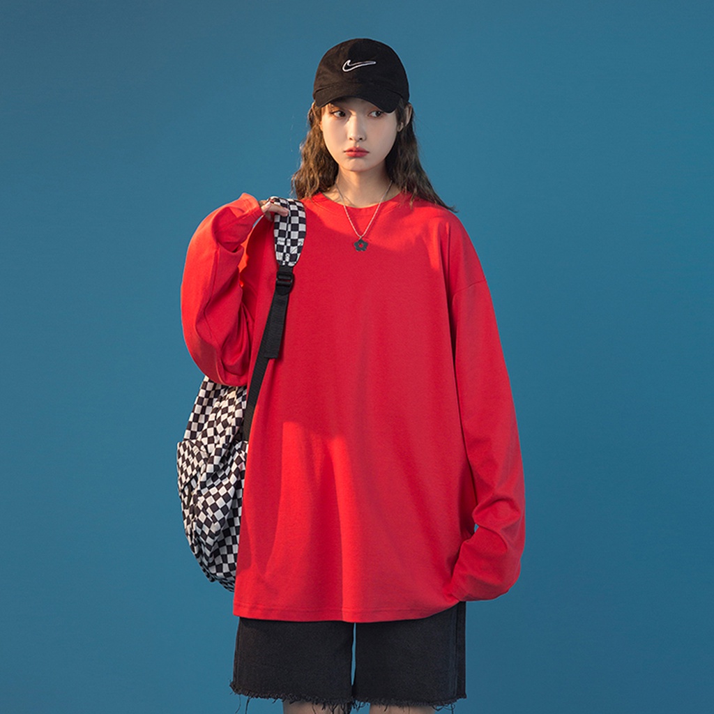 Áo thun dài tay trơn  MÀU ĐỎ  phông Unisex nam nữ tee oversize form rộng pull Ulzzang Streetwear Hàn Quốc vải mềm