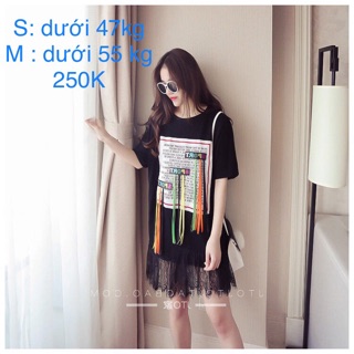 Đầm thun suông phối ren dây tua