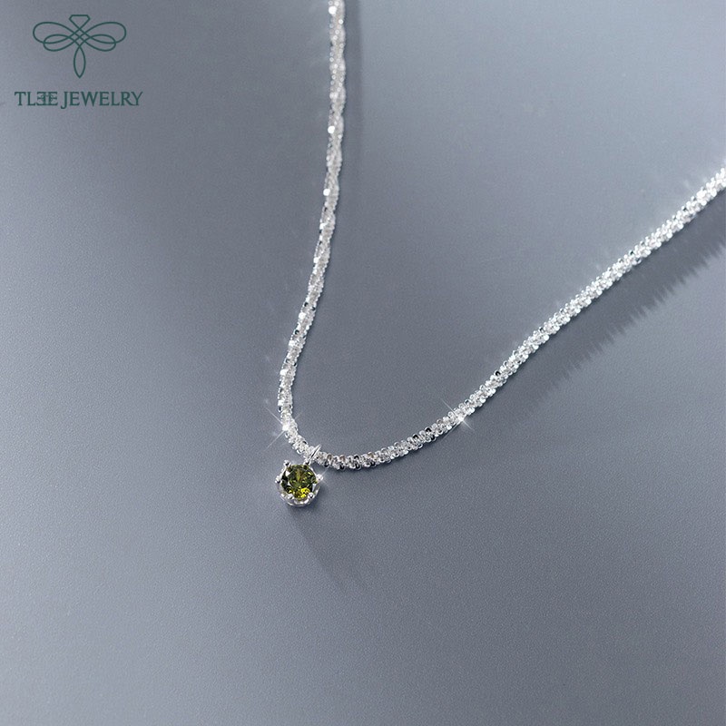 Dây chuyền bạc nữ Tlee mẫu dây xù mix nụ đá xanh peridot TleeJewelry D0188
