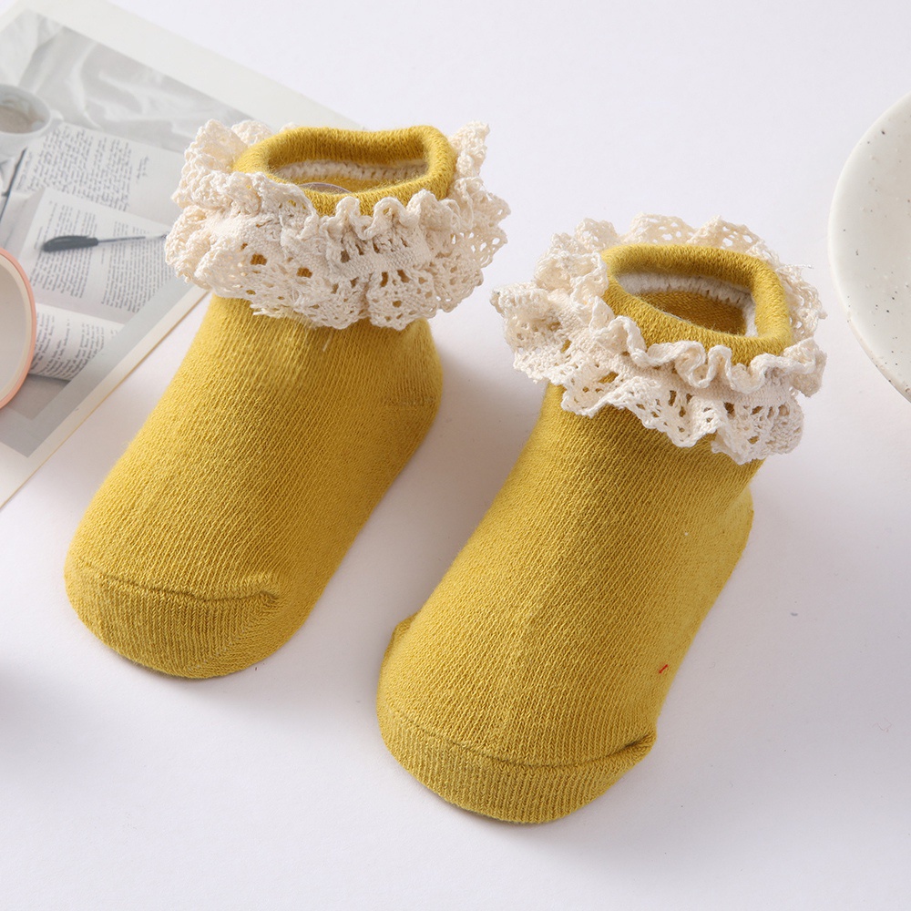 Vớ Cotton Dệt Kim Cổ Thấp Thoáng Khí Phối Ren Kiểu Công Chúa Cho Bé Gái Tập Đi Đi Trong Nhà Cho Trẻ Em Tỷ Lệ 20:13