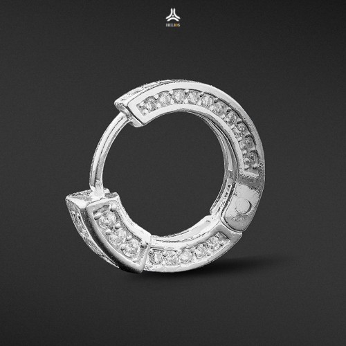 Khuyên tai bạc nam, nữ HeliSilver Circle Z đá trắng S925 KTB180